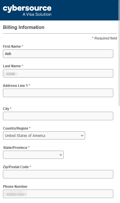 A visually distinct payment form on another website